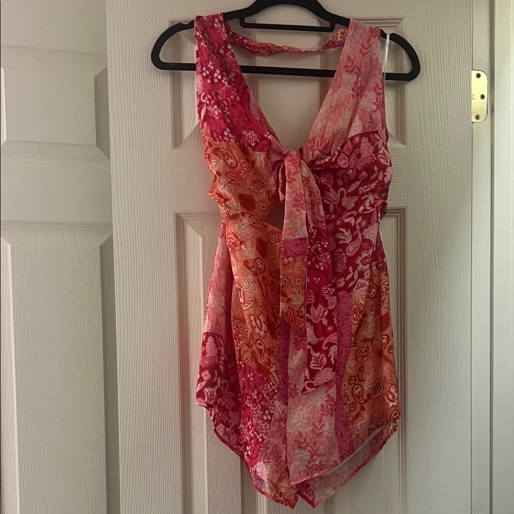 Pink and Orange Floral Halter Romper